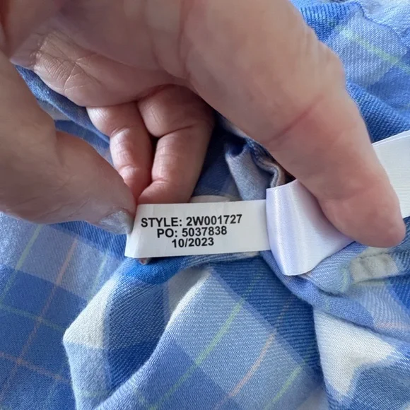 Vineyard Vines XXL Blue Checkered Button Front Short Sleeve Top Ruffle Neck Soft - Picture 9 of 12